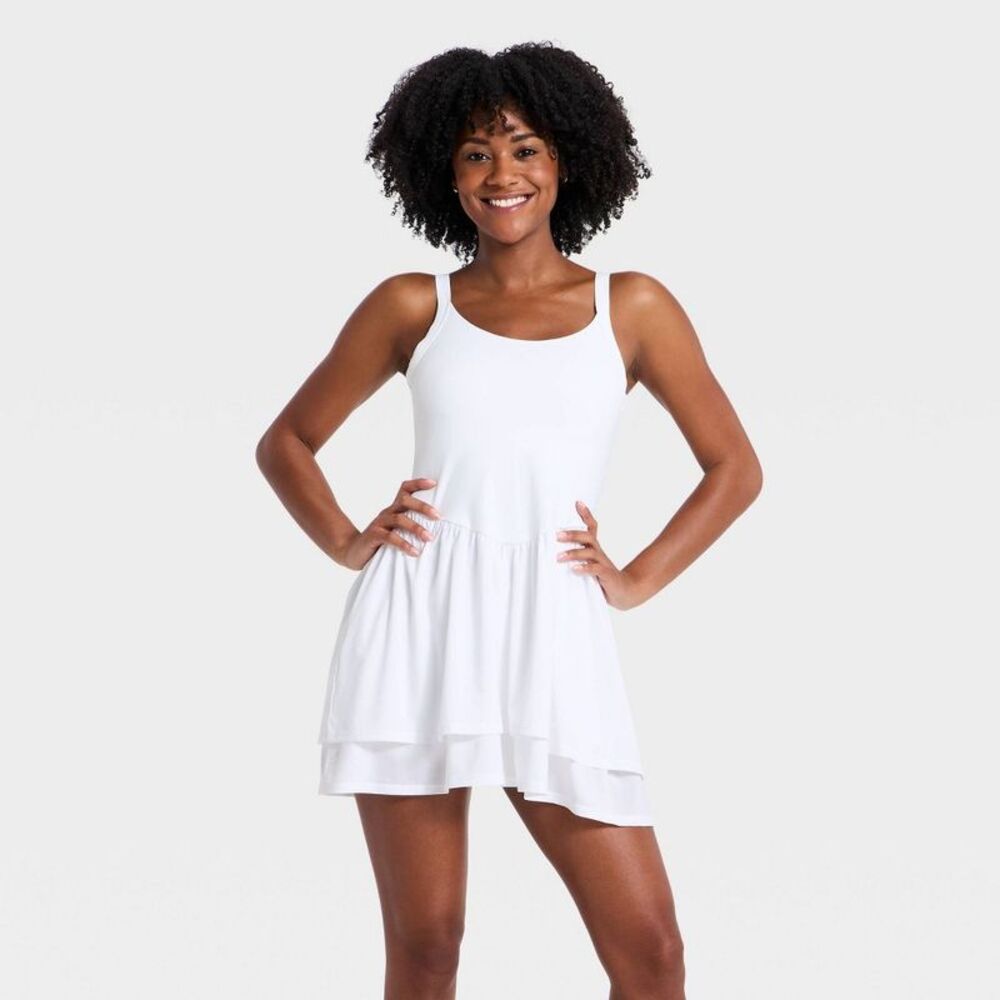 Open Box - All In Motion - Women's Active Knit Layered Dress - All White